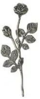 Emblème funéraire en métal gravé représentant une tige de rose.